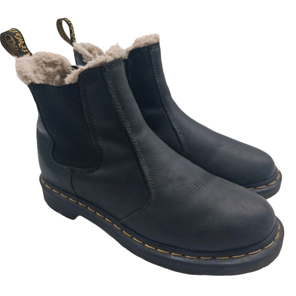 Dr Martens 2976 Leonore Boots Womens Size 9 Black Fur Lined Chelsea Ankle Winter